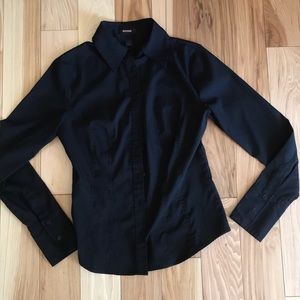 Express Fitted black stretch button up